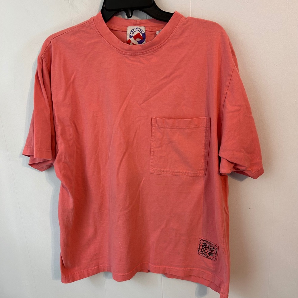 Mighty-T Mens Coral Pink Cotton Pocket T-Shirt Made in Portugal Size M